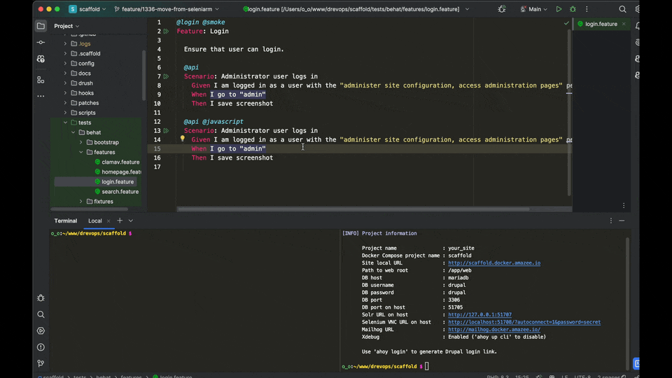 Animated demo of observing a Behat test in the browser through noVNC